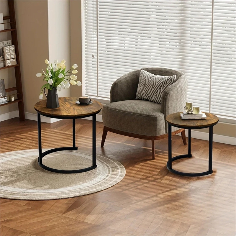 House Of Avana Round Coffee Table with Wood Grain Top