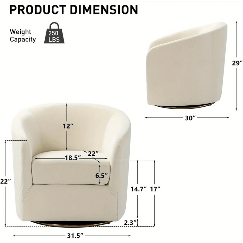 House of Avana Velvet Swivel Ivory Accent Chair with Golden Metal Base