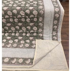Cream & Golden Rust Floral Jaipur Indian Hand Block Print Quilted Comforter