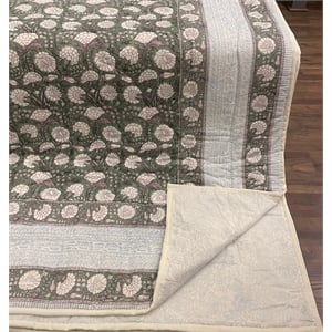 Cream & Golden Rust Floral Jaipur Indian Hand Block Print Quilted Comforter