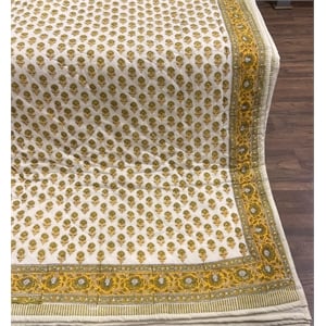 Cream & Mustard Olive Floral Jaipur Indian Hand Block Print Quilted Comforter