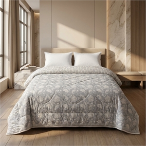 Grey & Cream Floral Paisley Jaipur Indian Hand Block Print Quilted Comforter