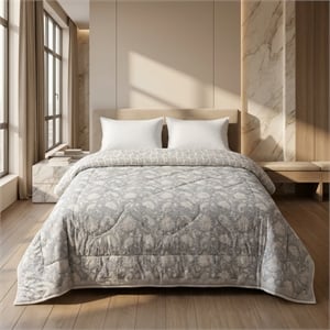 Grey & Cream Floral Paisley Jaipur Indian Hand Block Print Quilted Comforter