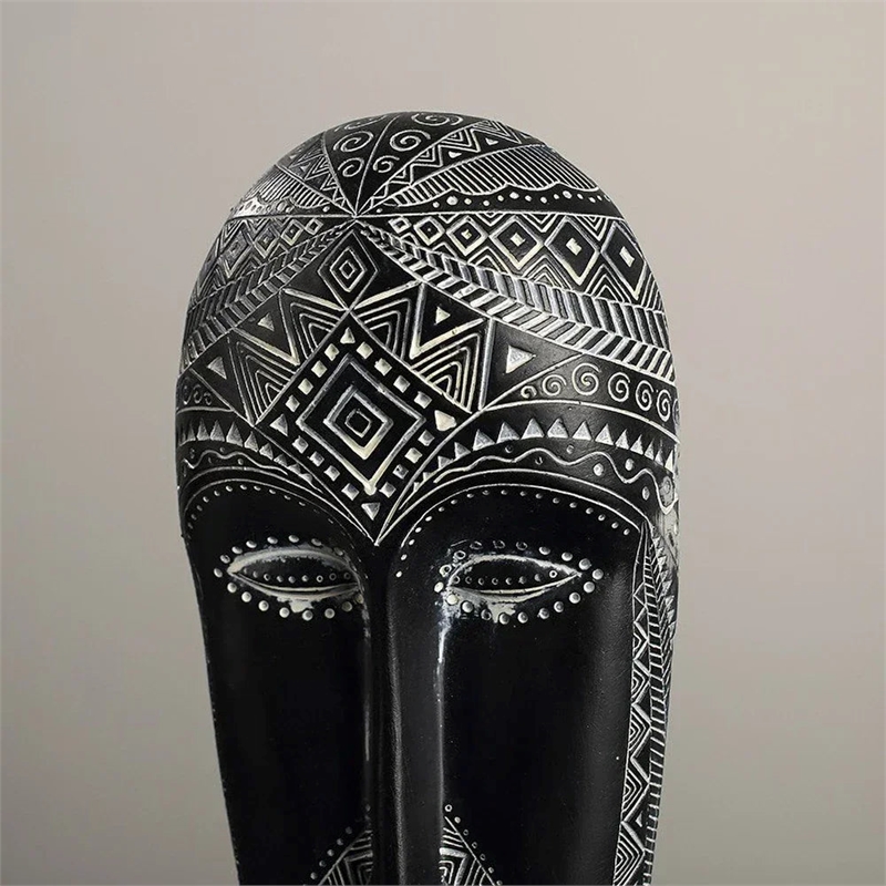 African Mask Wall Art - Hand Black Painted Tribal Design