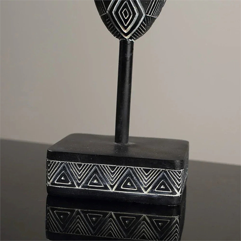 African Mask Wall Art - Hand Black Painted Tribal Design