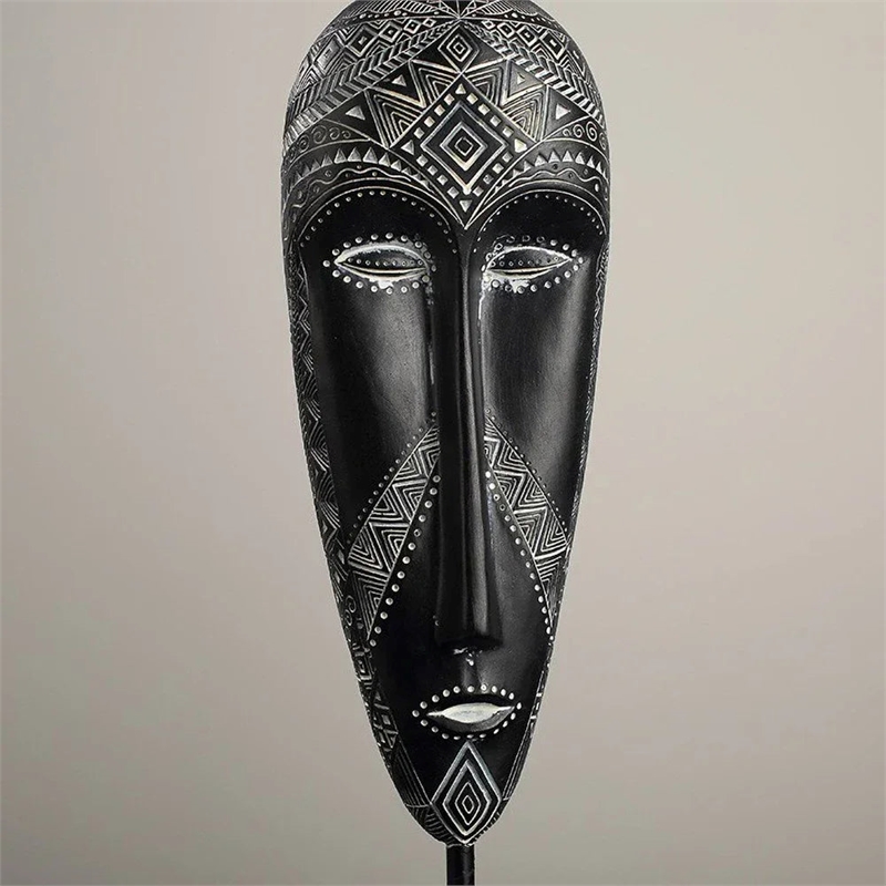 African Mask Wall Art - Hand Black Painted Tribal Design