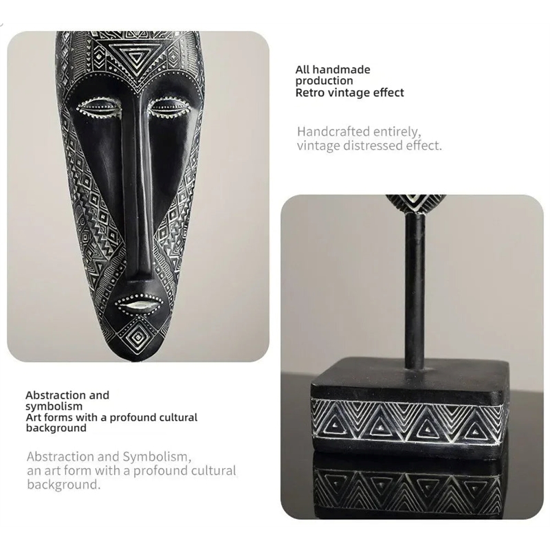African Mask Wall Art - Hand Black Painted Tribal Design