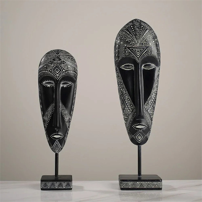 African Mask Wall Art - Hand Black Painted Tribal Design