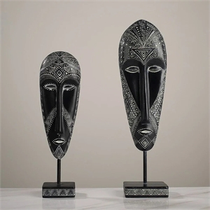 African Mask Wall Art - Hand Black Painted Tribal Design