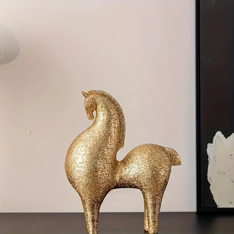 Modern Golden Horse Figurine - Abstract Nordic Design