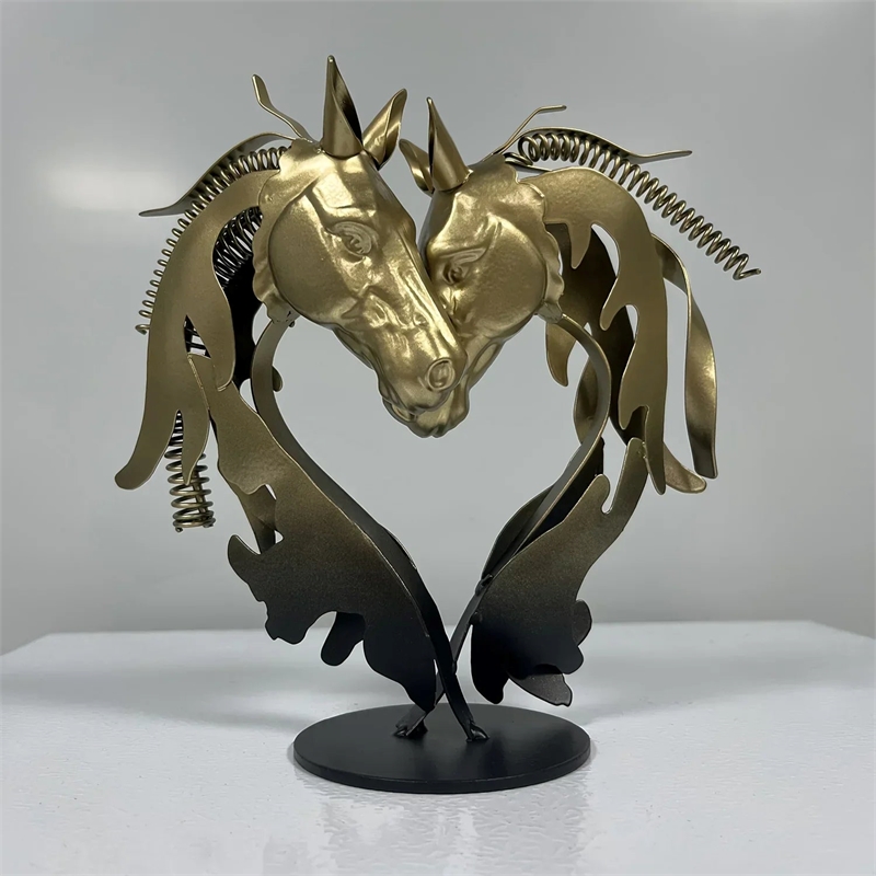 Metal Statue - Double Horse Head Romantic Sculpture