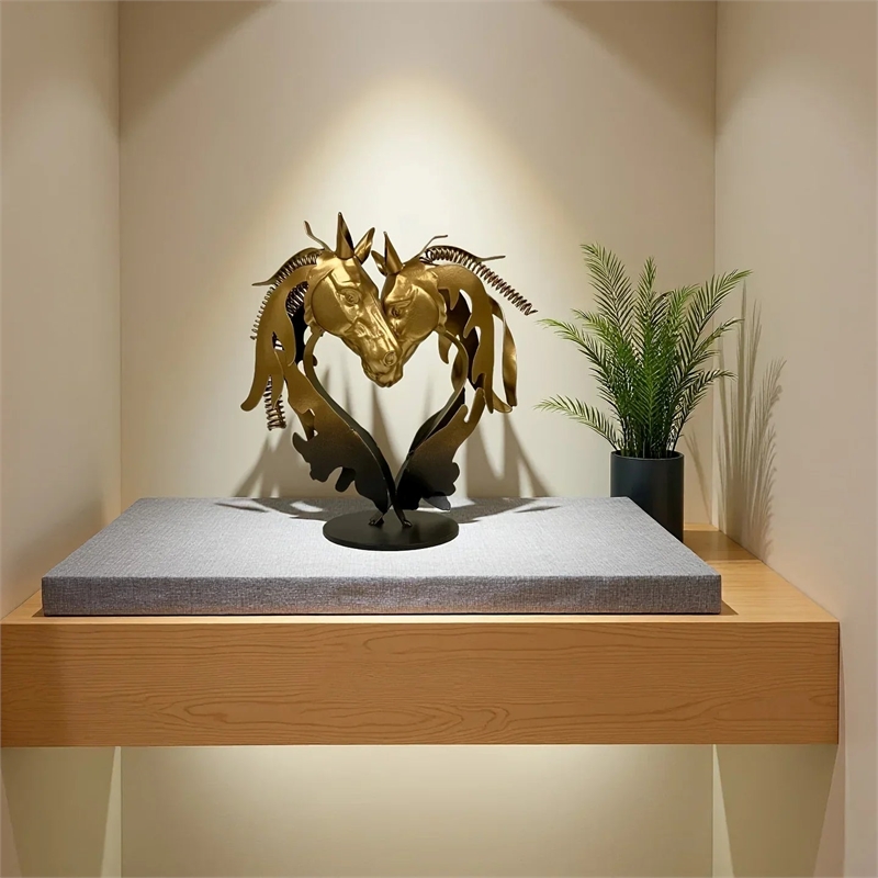 Metal Statue - Double Horse Head Romantic Sculpture