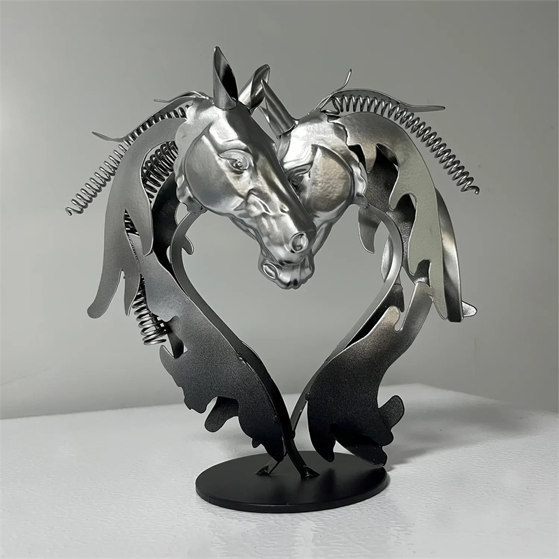 Metal Statue - Double Horse Head Romantic Sculpture