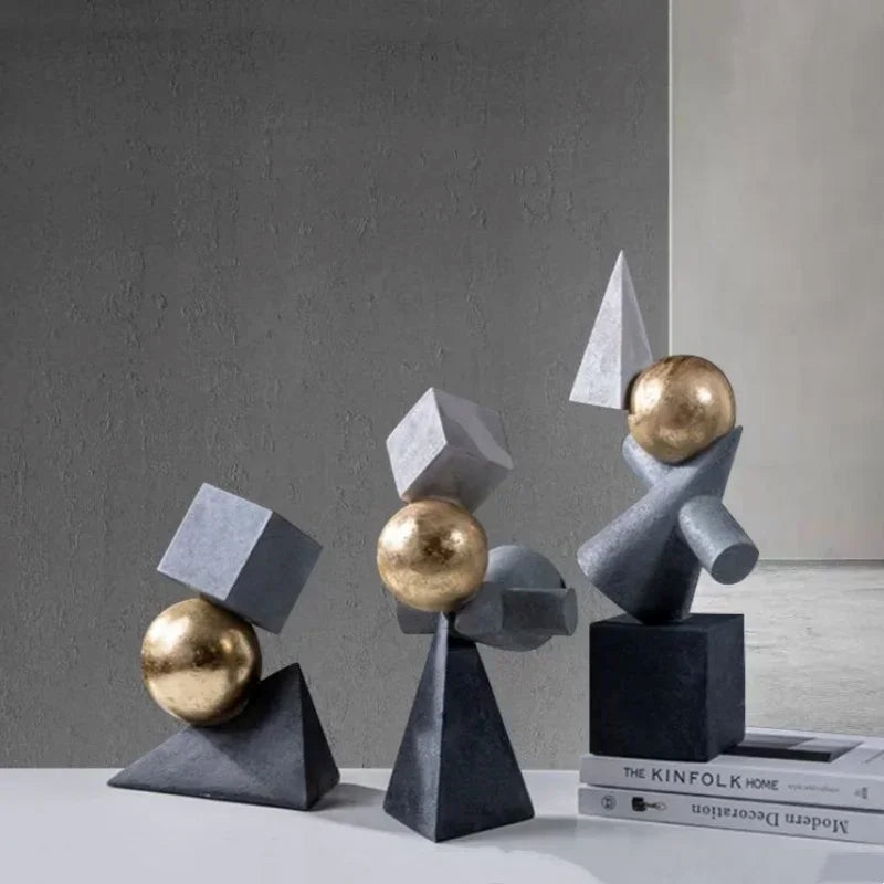 Geometric Sculpture - Gold Triangular Abstract