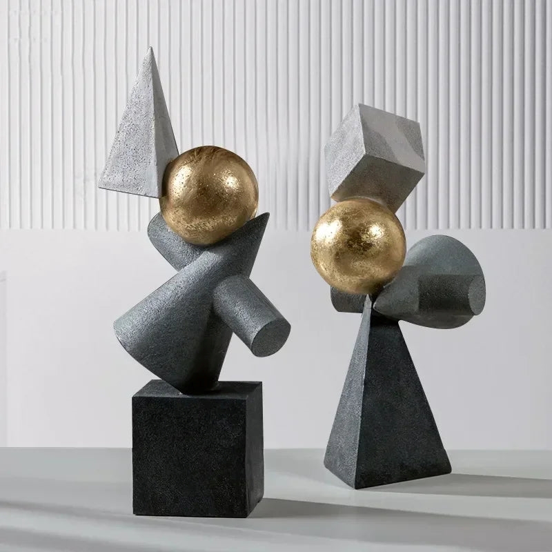 Geometric Sculpture - Gold Triangular Abstract