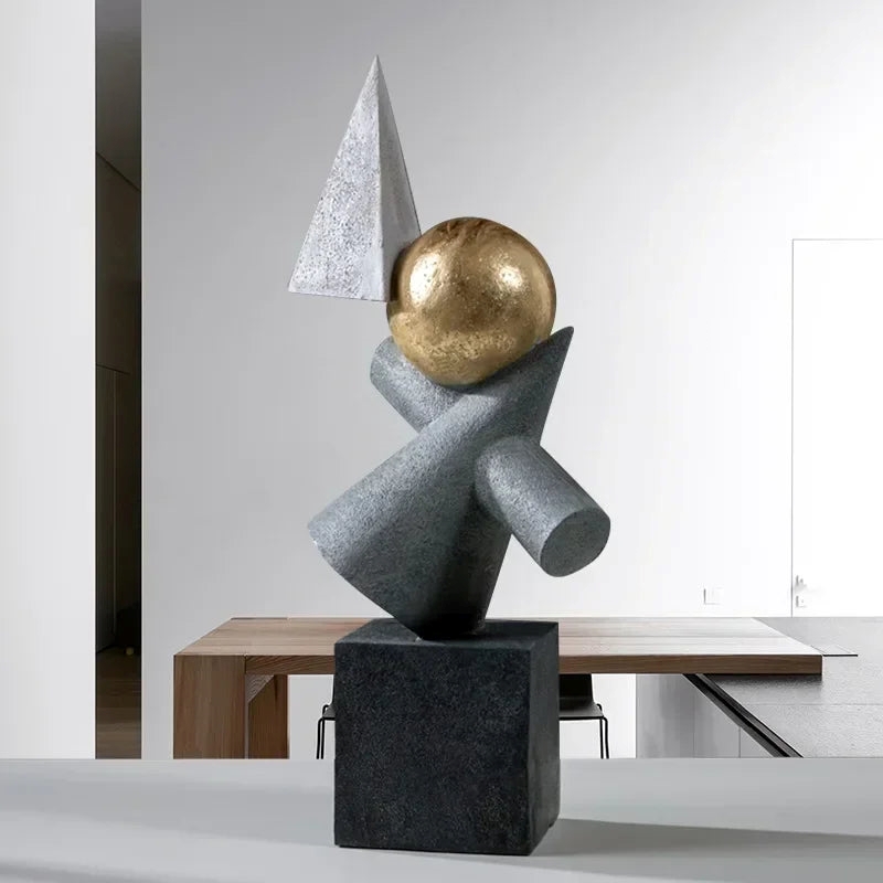 Geometric Sculpture - Gold Triangular Abstract