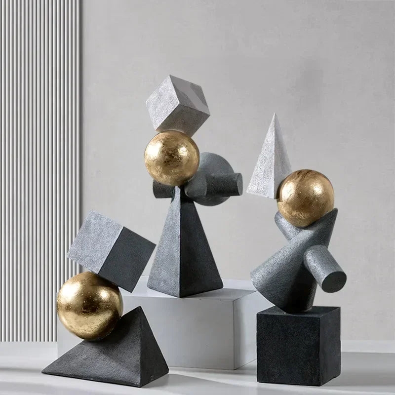 Geometric Sculpture - Gold Triangular Abstract