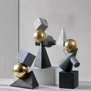 Geometric Black Sculpture - Gold Polyresin Triangular Abstract