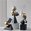 Geometric Black Sculpture - Gold Polyresin Triangular Abstract