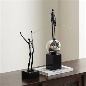 Abstract Black Sculpture - Acrobatic Metal Figurine Gold Finish