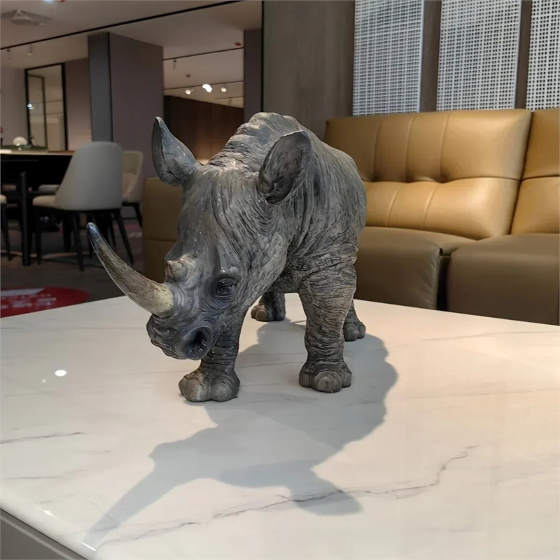 Rhinoceros Statue - Handcrafted Metal 20.5 Inches