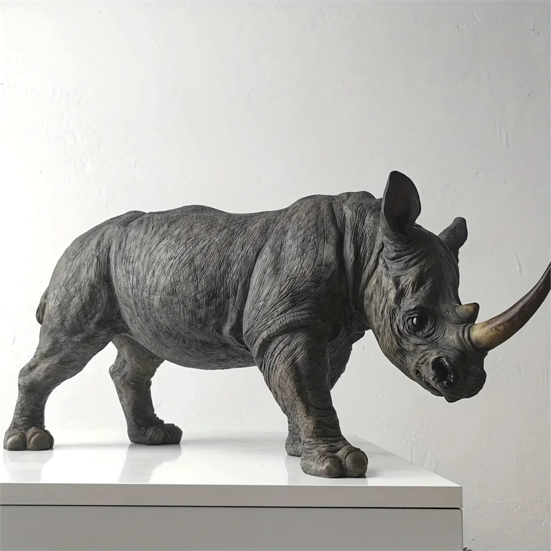 Rhinoceros Statue - Handcrafted Metal 20.5 Inches
