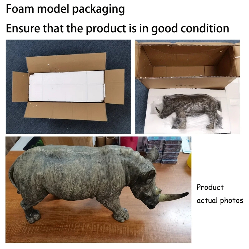 Rhinoceros Statue - Handcrafted Metal 20.5 Inches