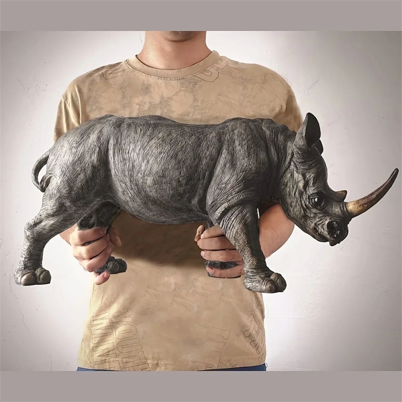 Rhinoceros Statue - Handcrafted Metal 20.5 Inches