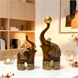 Creative Brown Wood Grain Polyresin Elephant Figurine Set
