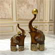 Creative Brown Wood Grain Polyresin Elephant Figurine Set