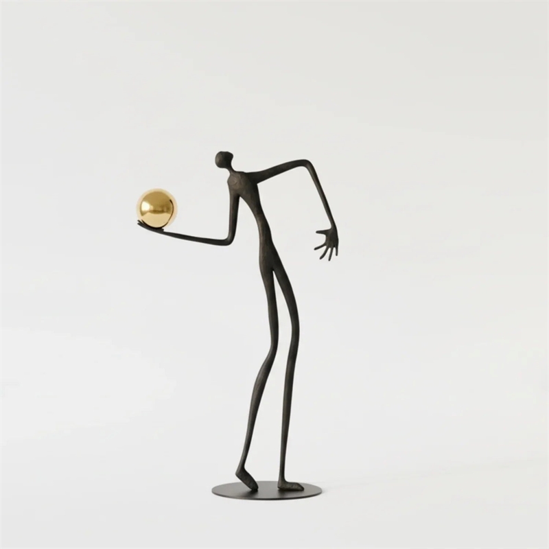 Metal Human Figure Sculpture with Gold Ball - Artistic Home Decor