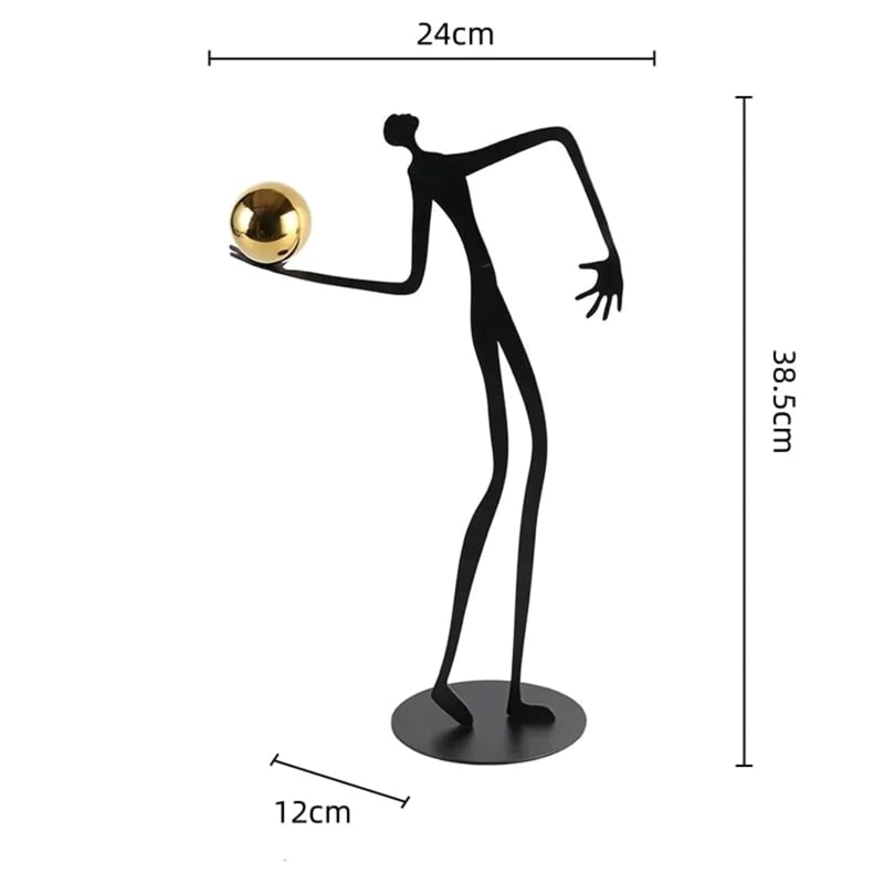 Metal Human Figure Sculpture with Gold Ball - Artistic Home Decor