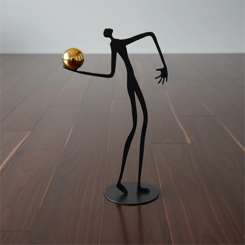 Metal Human Figure Sculpture with Gold Ball - Artistic Home Decor