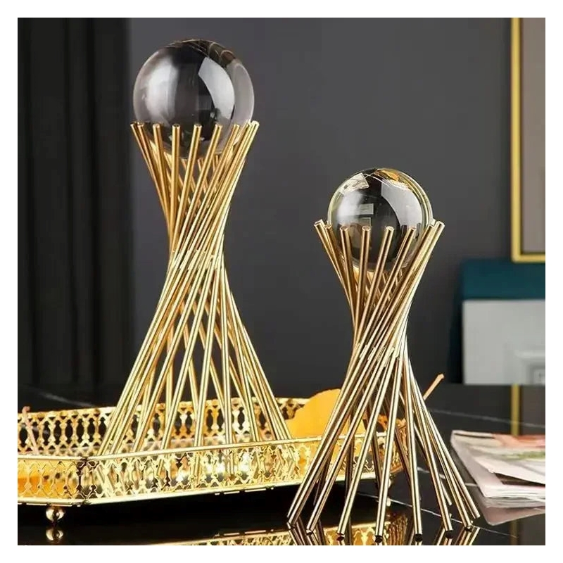 Golden Desk Statue - Geometric Crystal Ball