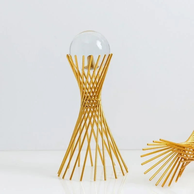 Golden Desk Statue - Geometric Crystal Ball