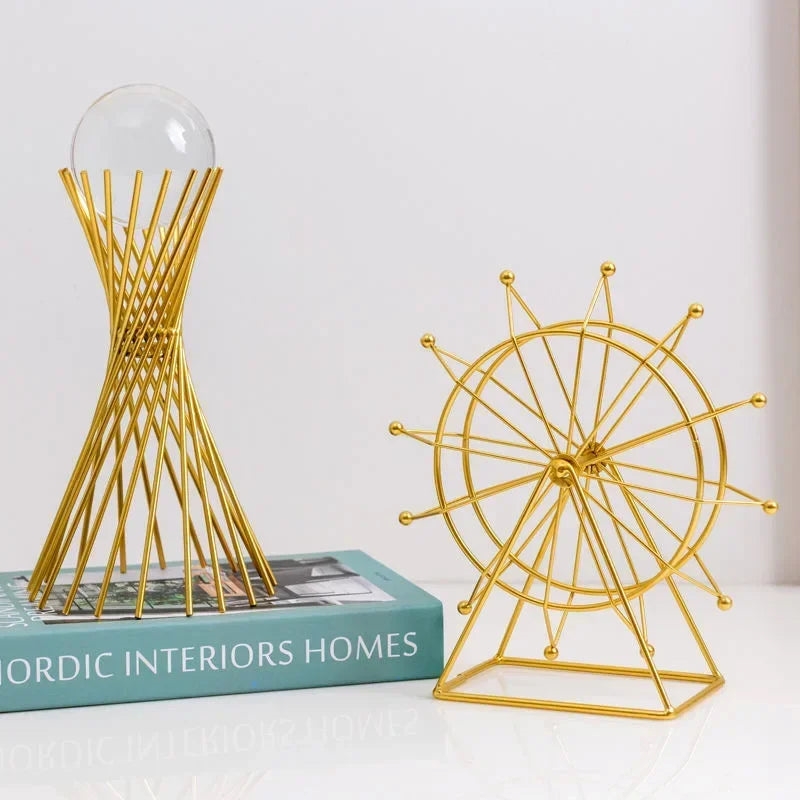 Golden Desk Statue - Geometric Crystal Ball