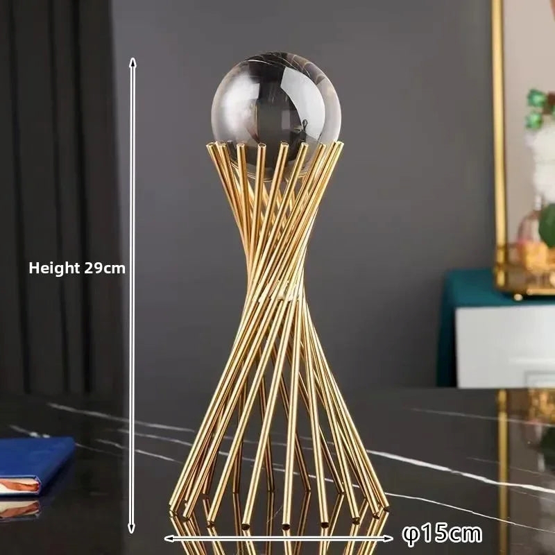 Golden Desk Statue - Geometric Crystal Ball