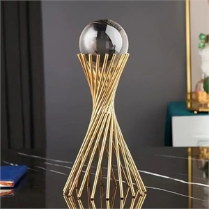 Golden Desk Statue - Geometric Crystal Ball