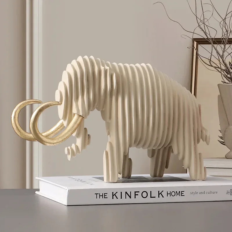Elephant Figurine - Abstract Striped Decor