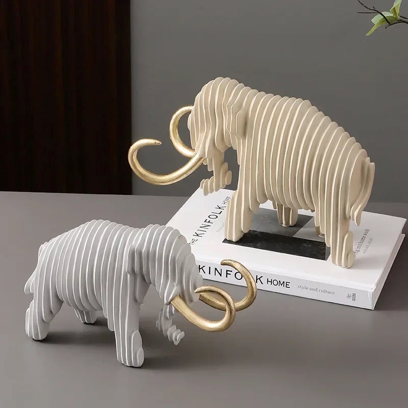 Elephant Figurine - Abstract Striped Decor