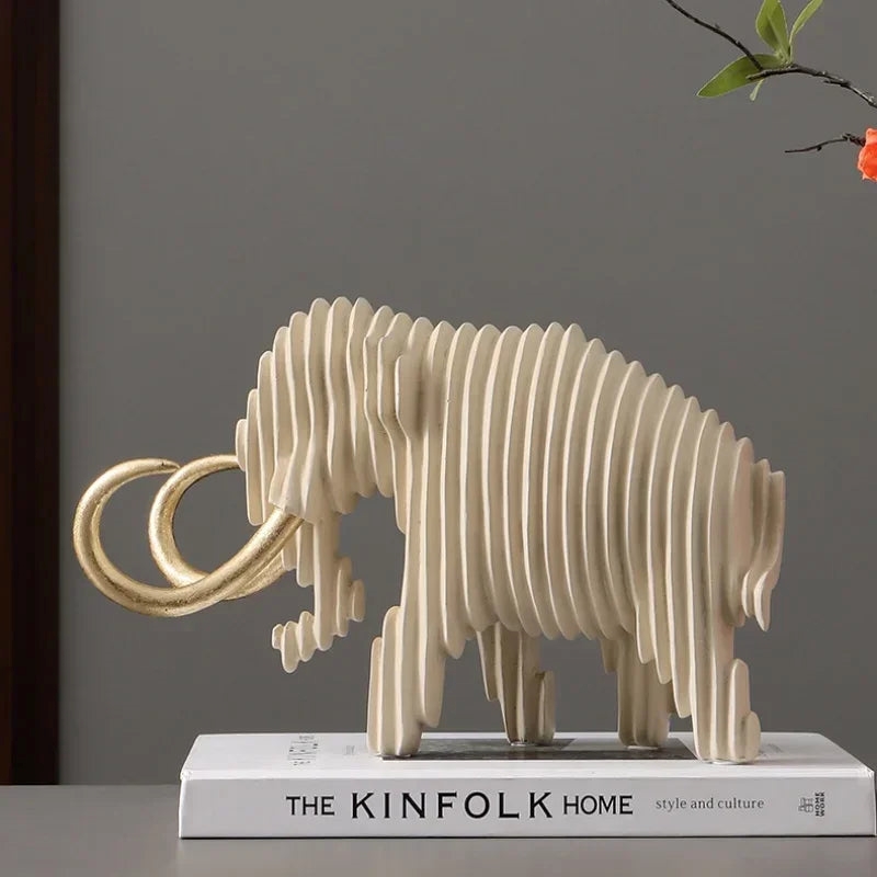 Elephant Figurine - Abstract Striped Decor