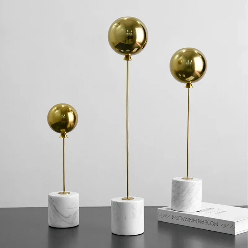 Marble Base Statue - Gold Metal Balloon Sculpture