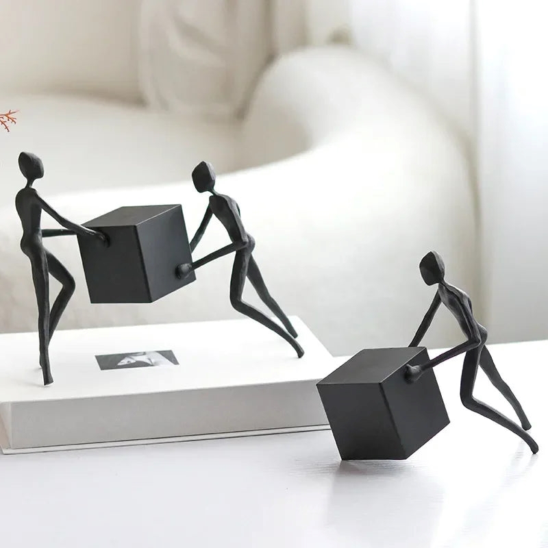 Abstract Figurine - Black Iron Geometric Desktop Sculpture