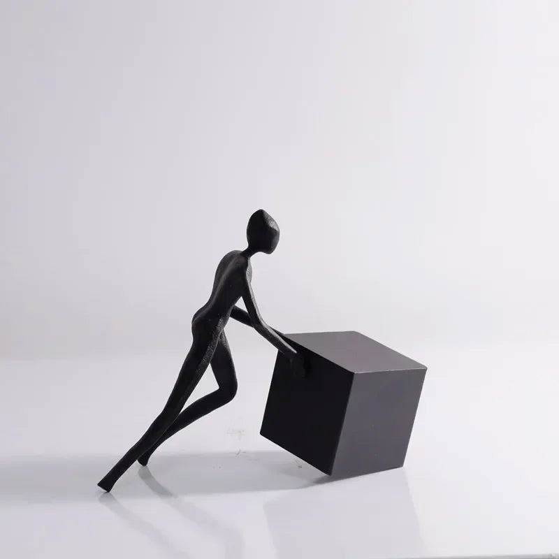 Abstract Figurine - Black Iron Geometric Desktop Sculpture