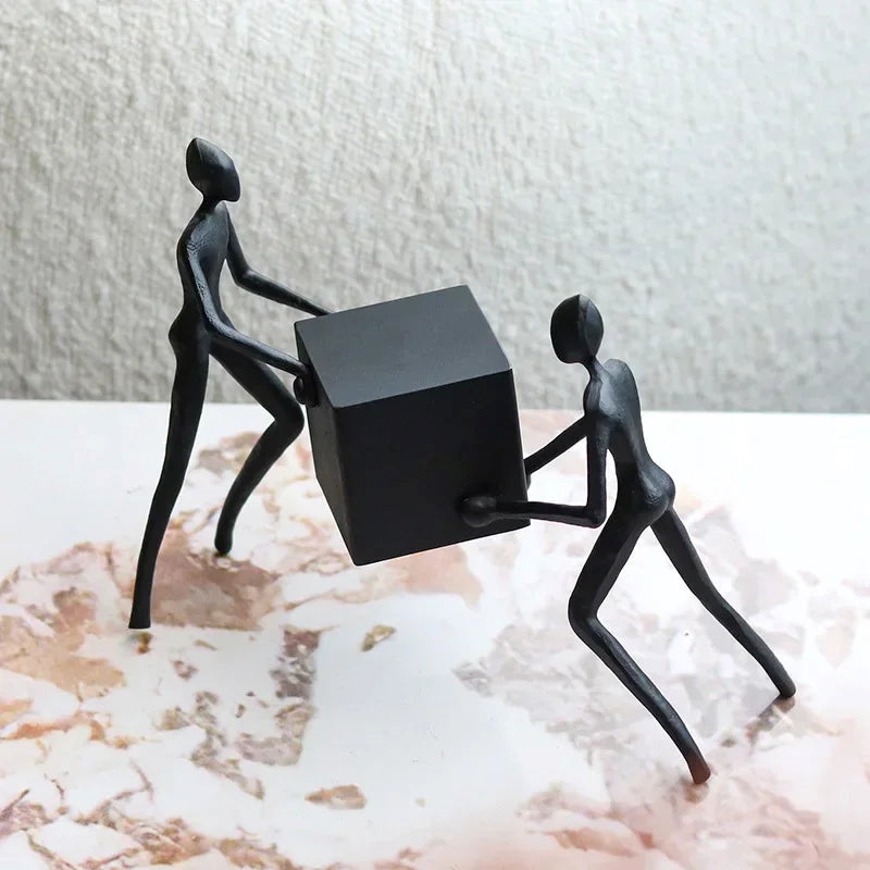 Abstract Figurine - Black Iron Geometric Desktop Sculpture
