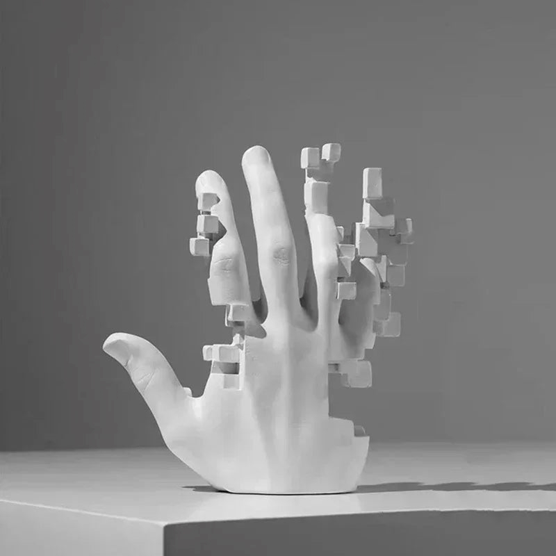 Modern Abstract Sculpture - 20cm White Resin Mosaic Figurine