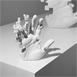 Modern Abstract Sculpture - 20cm White Resin Mosaic Figurine