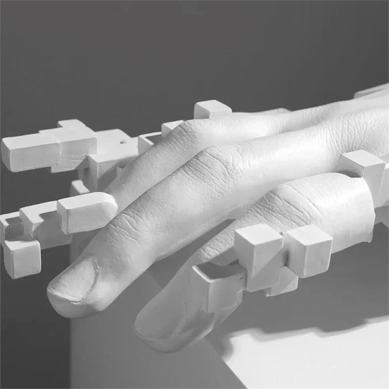 Modern Abstract Sculpture - 20cm White Resin Mosaic Figurine