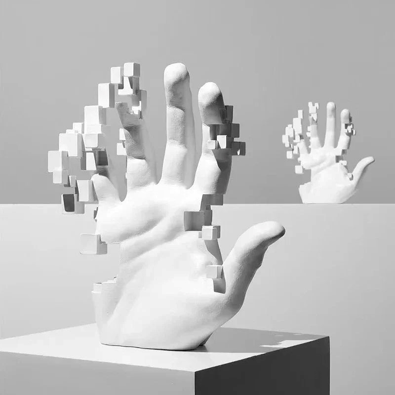 Modern Abstract Sculpture - 20cm White Resin Mosaic Figurine