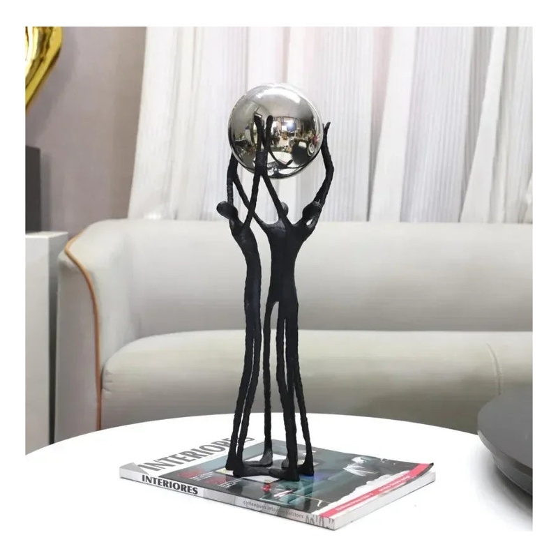 Black Iron Figure - Modern Silver Accent